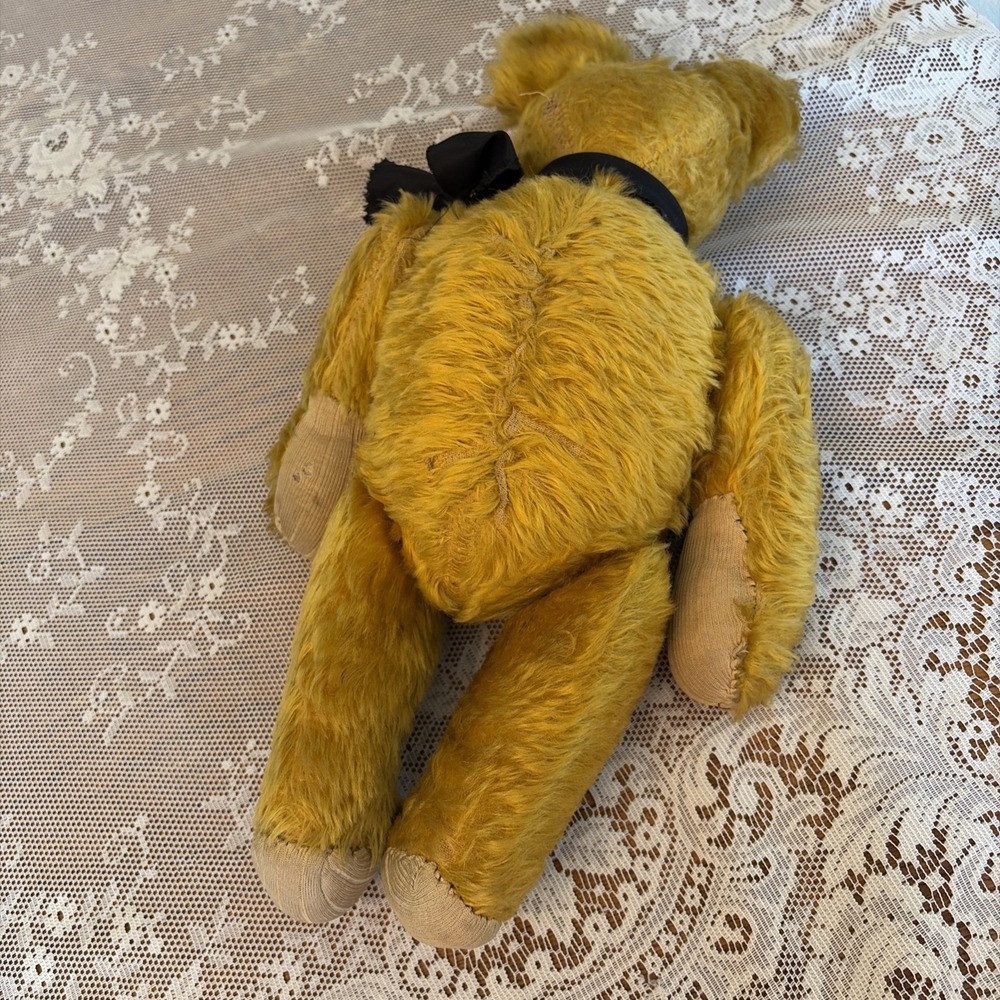 Antique 1920s Golden Mohair Teddy Bear Fully Jointed Hump Back Glass Eyes 16in - Picture 11 of 16